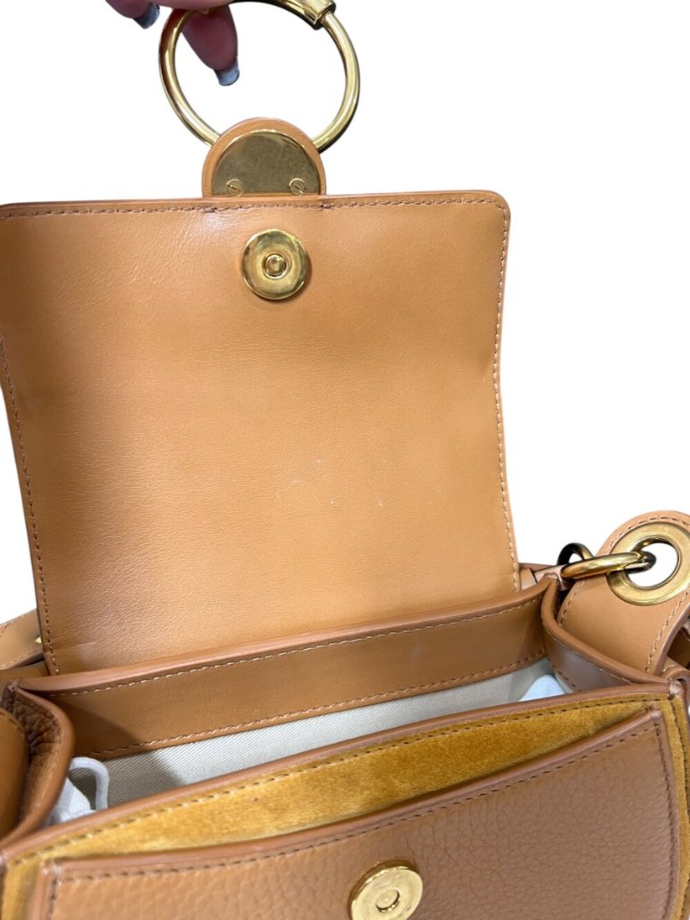 $2090 Chloe Camel Brown Suede Small Tess Gold Handbag Boho Crossbody - Picture 10 of 16